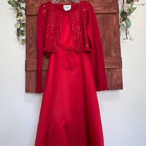 Red Formal Full length dress + matching sweater